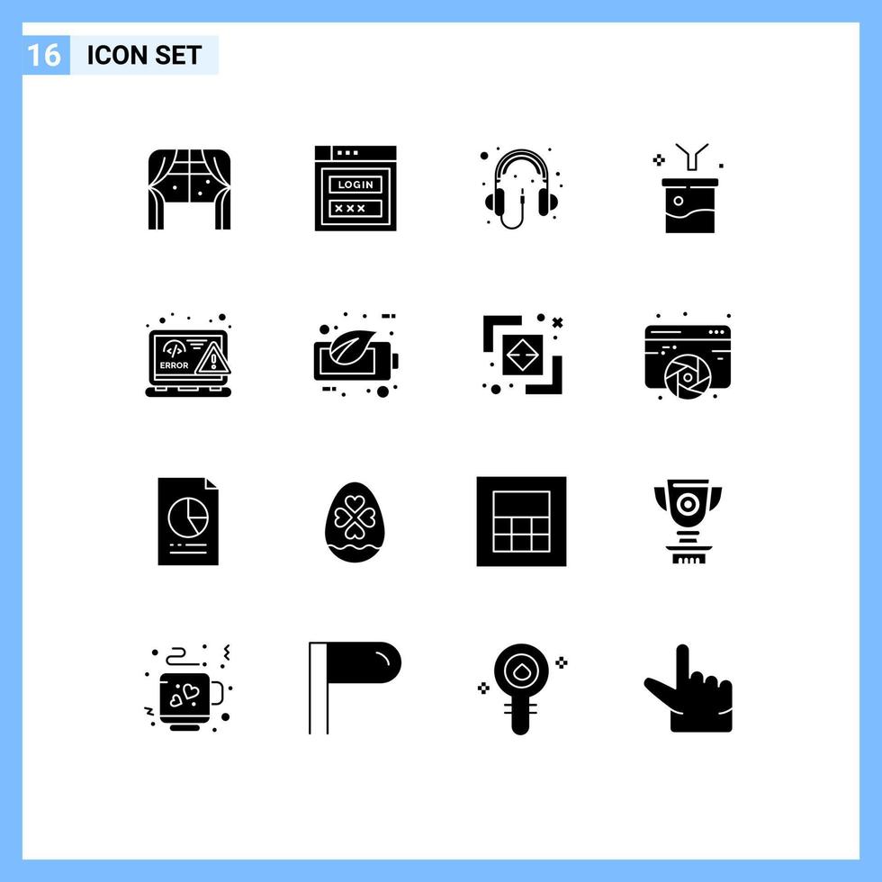 modern reeks van 16 solide glyphs pictogram van codering trechter audio gegevens filteren groot gegevens en wetenschap concept bewerkbare vector ontwerp elementen