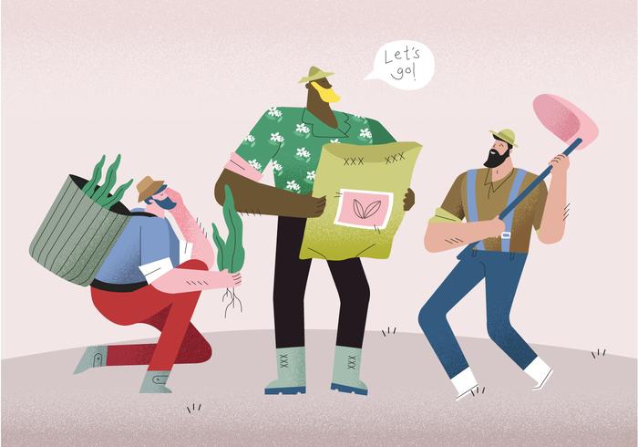 Boeren Mannen Klaar Naar Boerderij Vector Illustratie