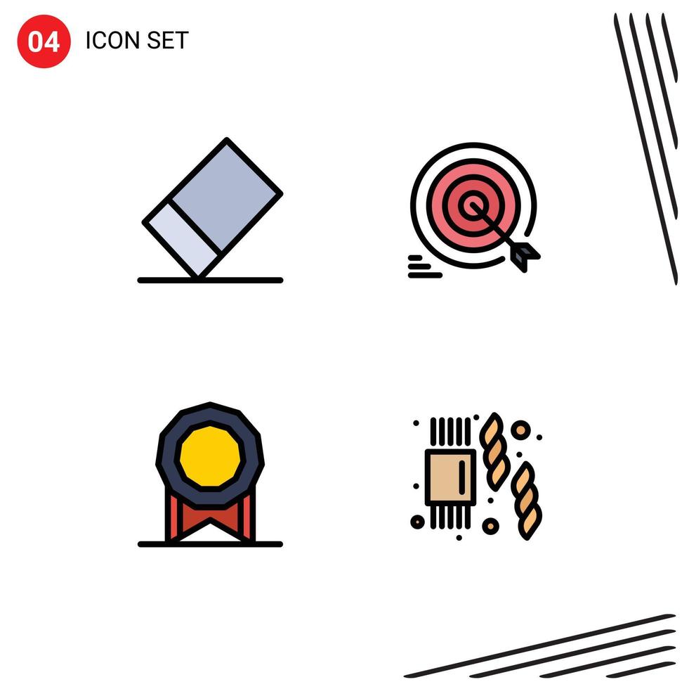 universeel icoon symbolen groep van 4 modern gevulde lijn vlak kleuren van rubber supermarkt doelwit bonus pasta bewerkbare vector ontwerp elementen