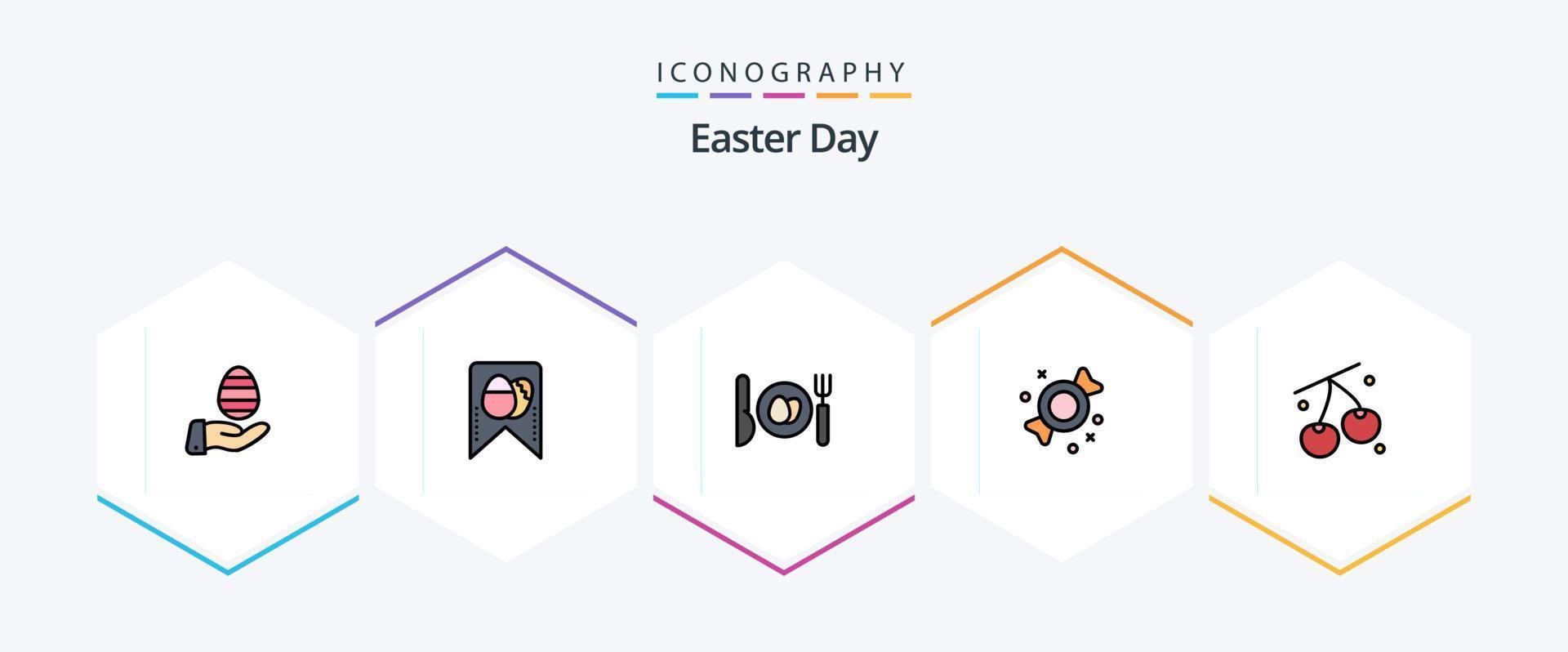 Pasen 25 gevulde lijn icoon pak inclusief . gezond. ei. fruit. snoepgoed vector