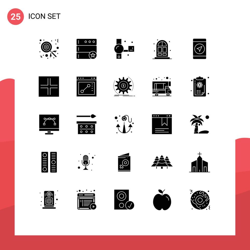 modern reeks van 25 solide glyphs pictogram van lay-out plaats Handycam mobiel leven bewerkbare vector ontwerp elementen