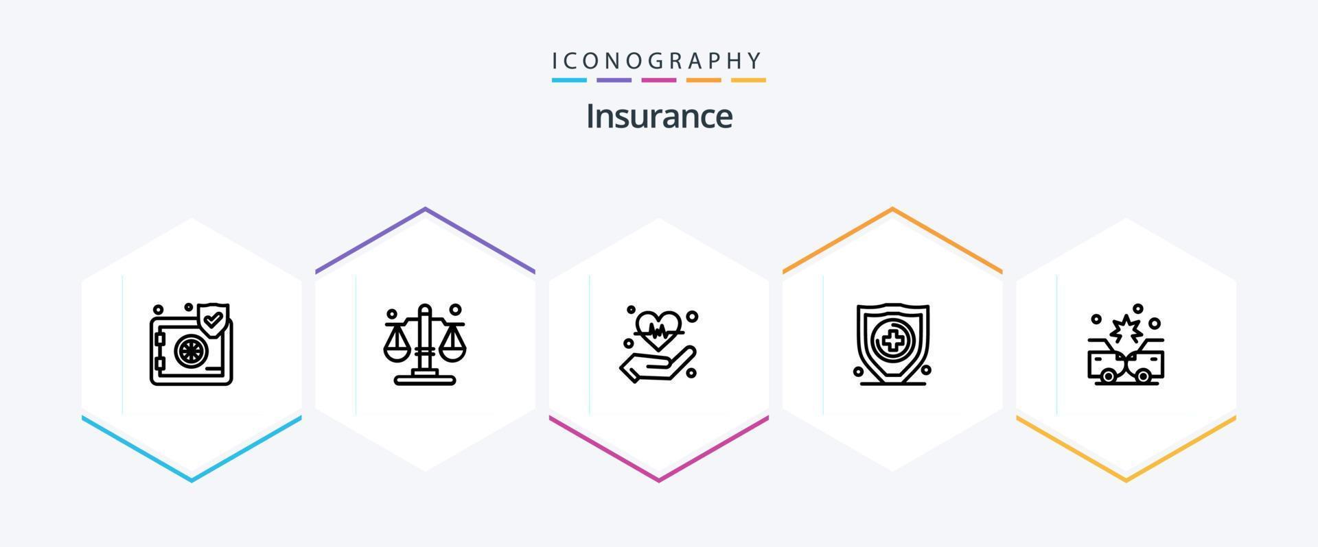 verzekering 25 lijn icoon pak inclusief verzekering. Botsing. uitstel. ongeluk. bescherming vector