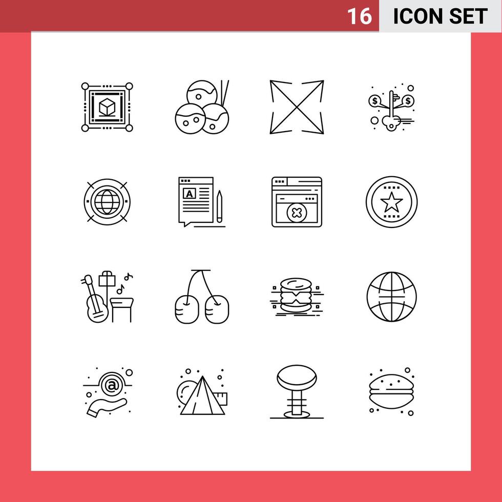 schets pak van 16 universeel symbolen van blog wereld zoom web succes bewerkbare vector ontwerp elementen