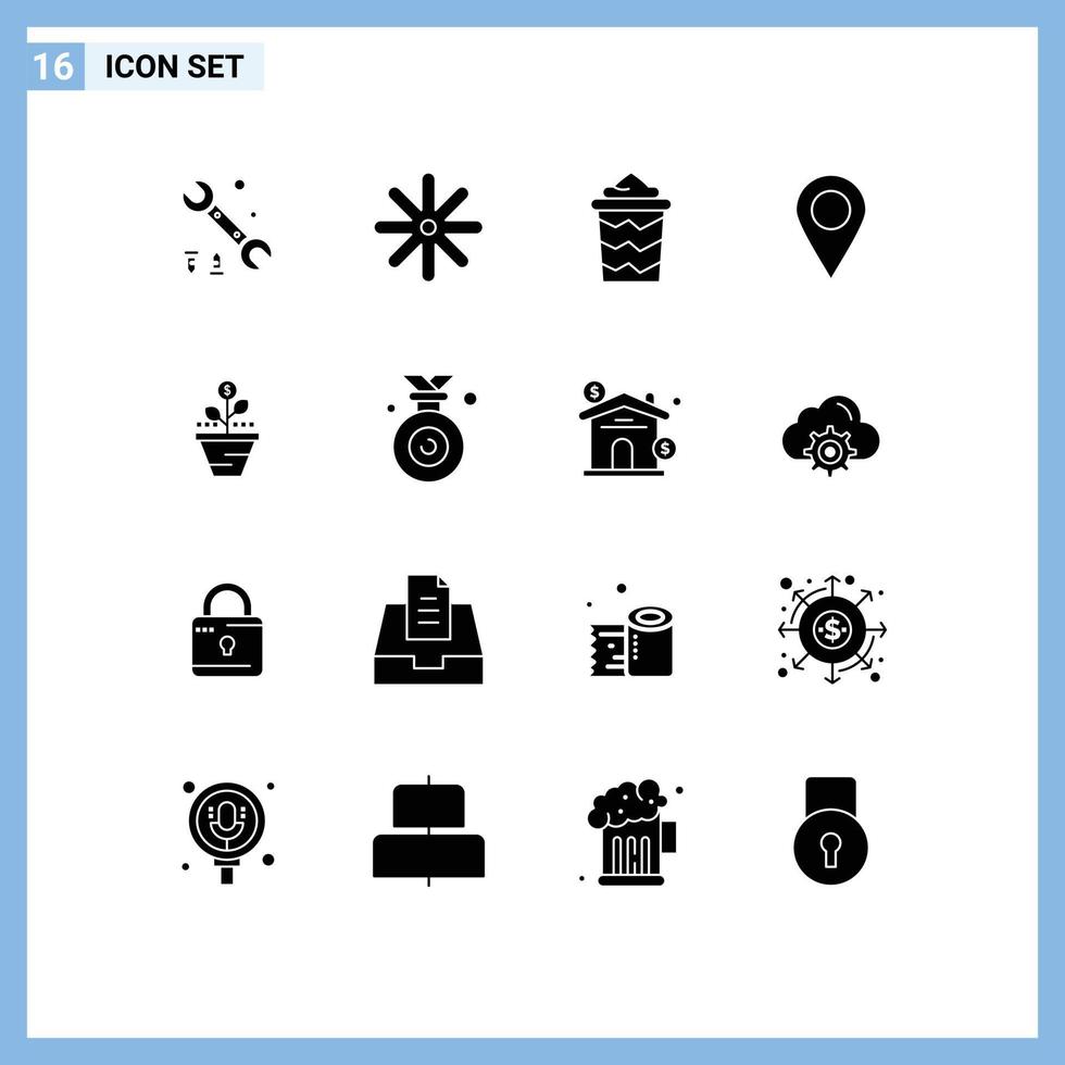 universeel icoon symbolen groep van 16 modern solide glyphs van toenemen zorg zomer bedrijf pin bewerkbare vector ontwerp elementen