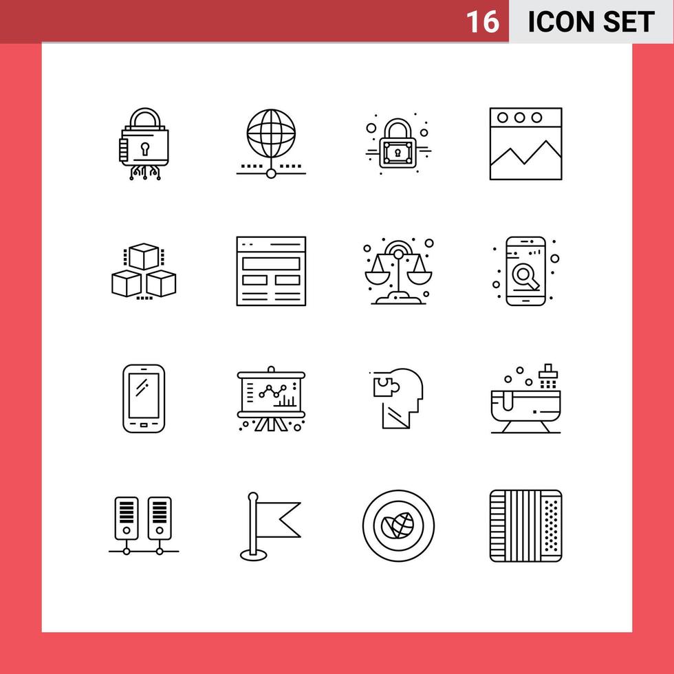 16 universeel contouren reeks voor web en mobiel toepassingen levering website globaal diagram beveiligen bewerkbare vector ontwerp elementen