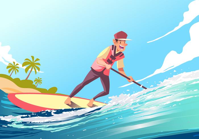 Jonge Mannetje Op Een Paddleboard Vector