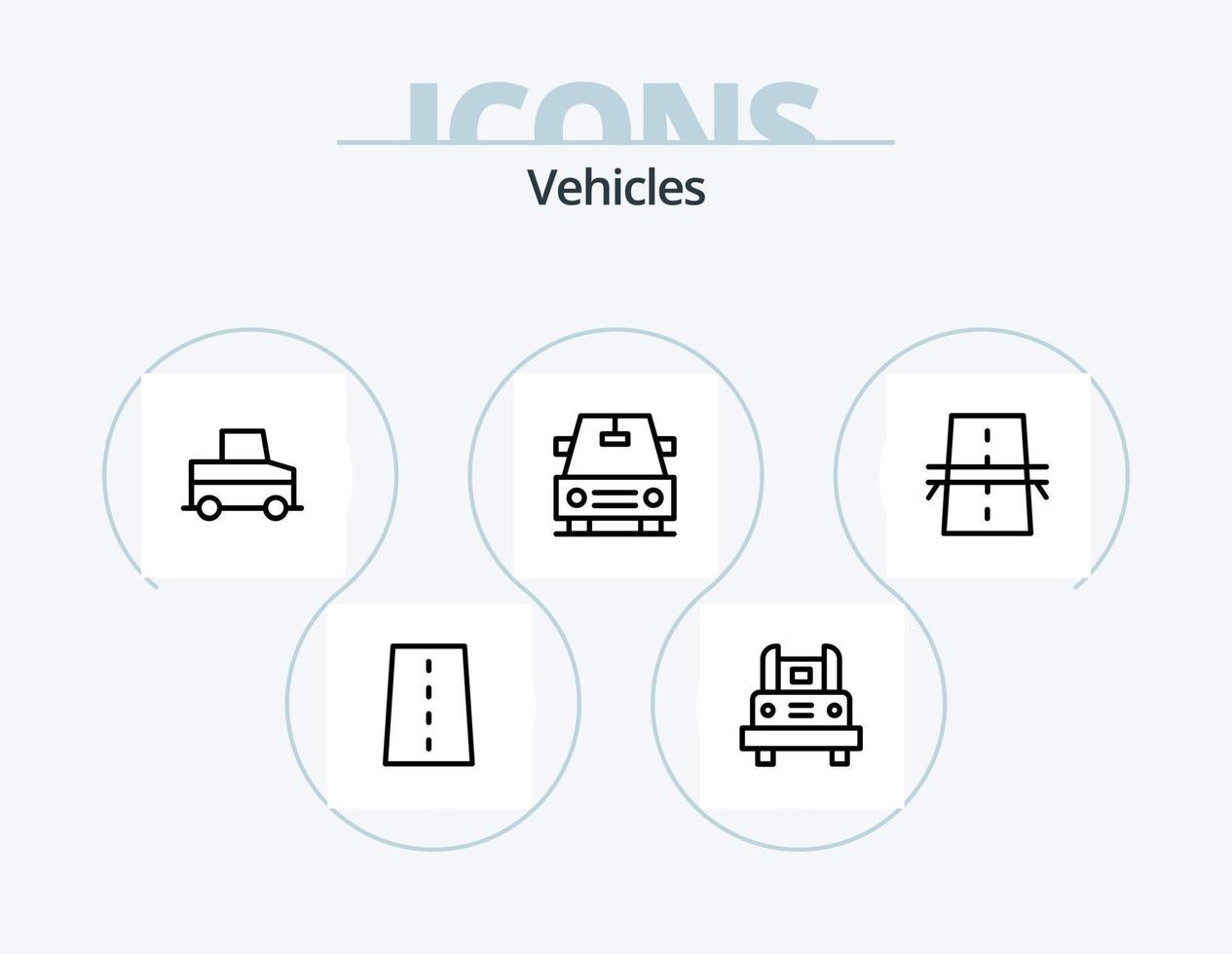 voertuigen lijn icoon pak 5 icoon ontwerp. school- bus. vrachtwagen. OK. oppakken. passagier busje vector