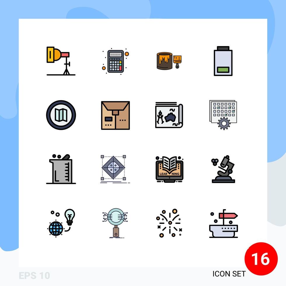 mobiel koppel vlak kleur gevulde lijn reeks van 16 pictogrammen van plaats toestand borstel laag accu bewerkbare creatief vector ontwerp elementen