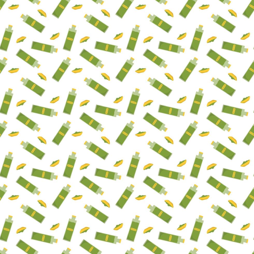 wasabi in fles en kom naadloos patroon. wasabi saus top visie. vector illustratie.