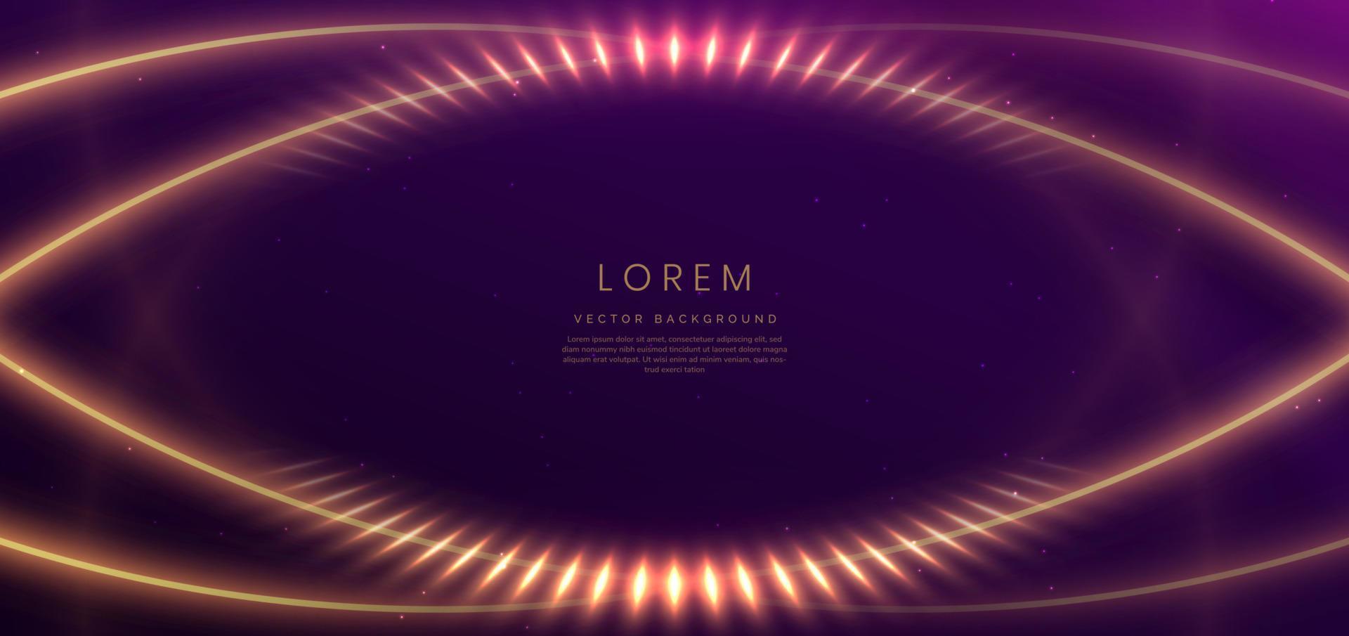 luxe kromme gouden lijnen Aan donker Purper achtergrond met verlichting effect kopiëren ruimte voor tekst. luxe ontwerp stijl. vector