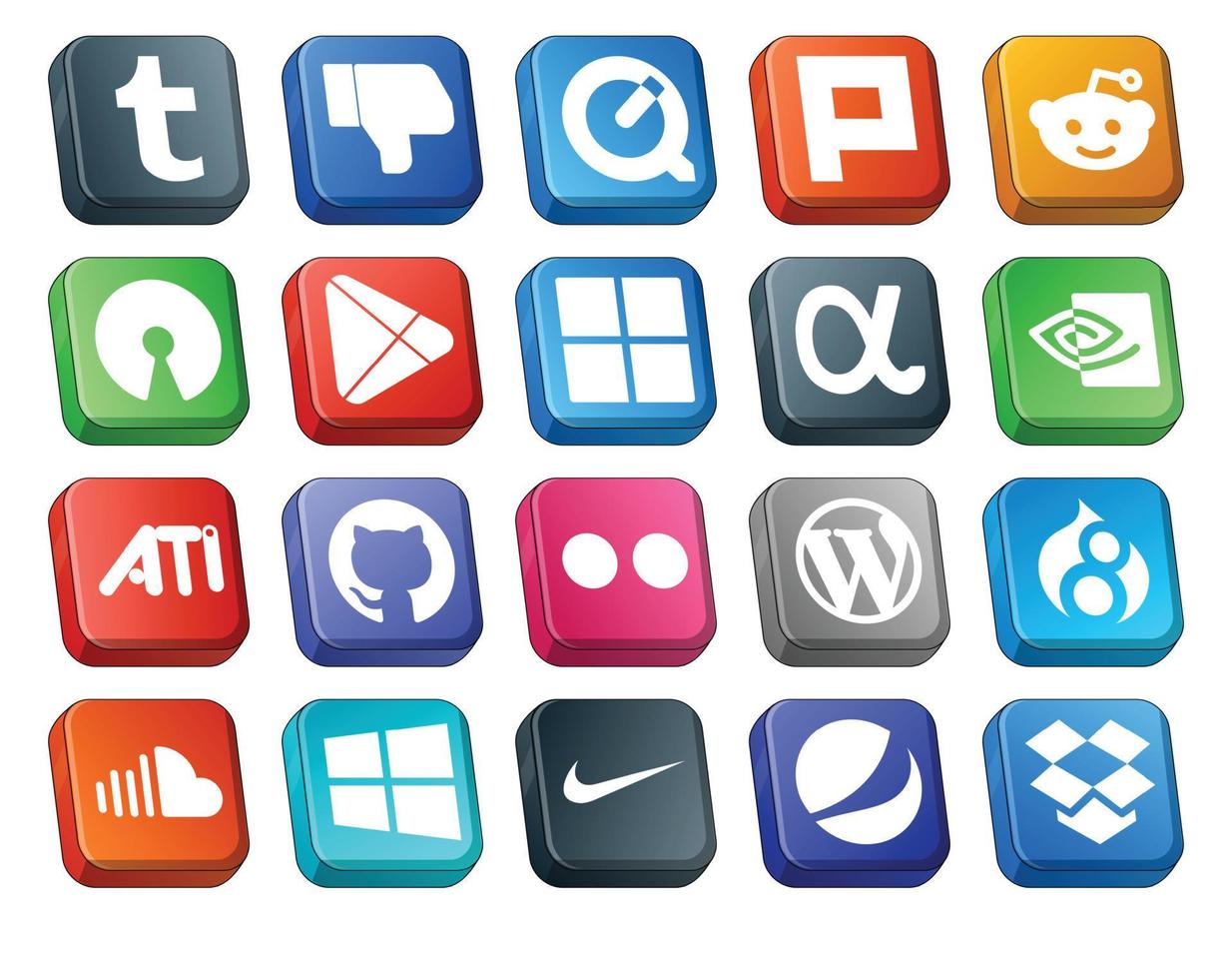 20 sociaal media icoon pak inclusief geluidswolk cms microsoft wordpress github vector