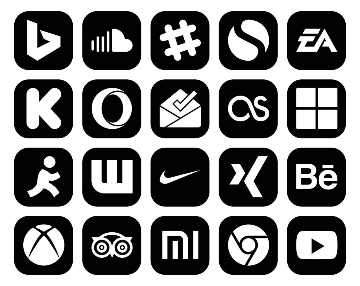 20 sociaal media icoon pak inclusief Nike doel ea microsoft postvak IN vector