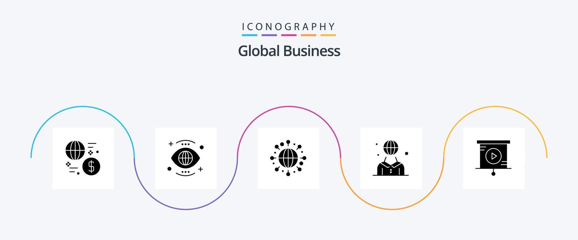 globaal bedrijf glyph 5 icoon pak inclusief persoon. Internationale. visie. menselijk. wereld vector