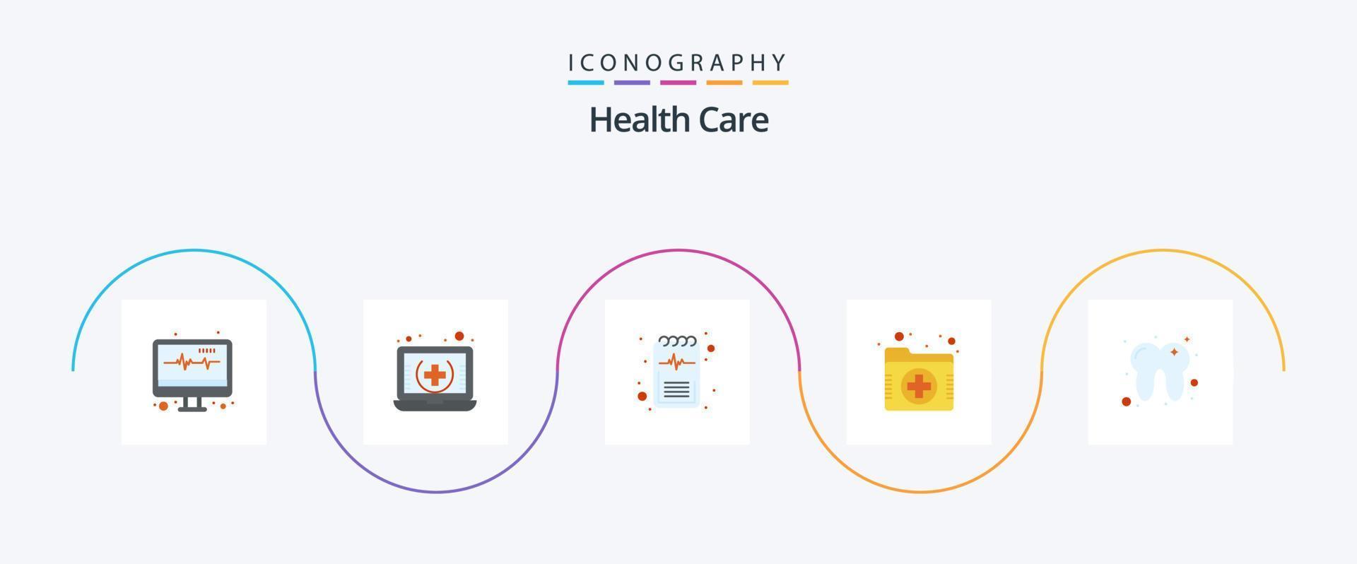 Gezondheid zorg vlak 5 icoon pak inclusief tanden. map. diagnose. dossier. het dossier vector