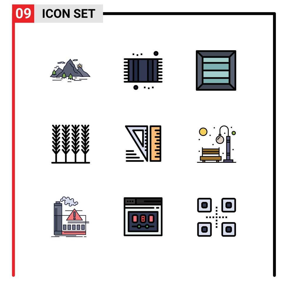 modern reeks van 9 gevulde lijn vlak kleuren pictogram van meetkundig tarwe mat voedsel Product bewerkbare vector ontwerp elementen