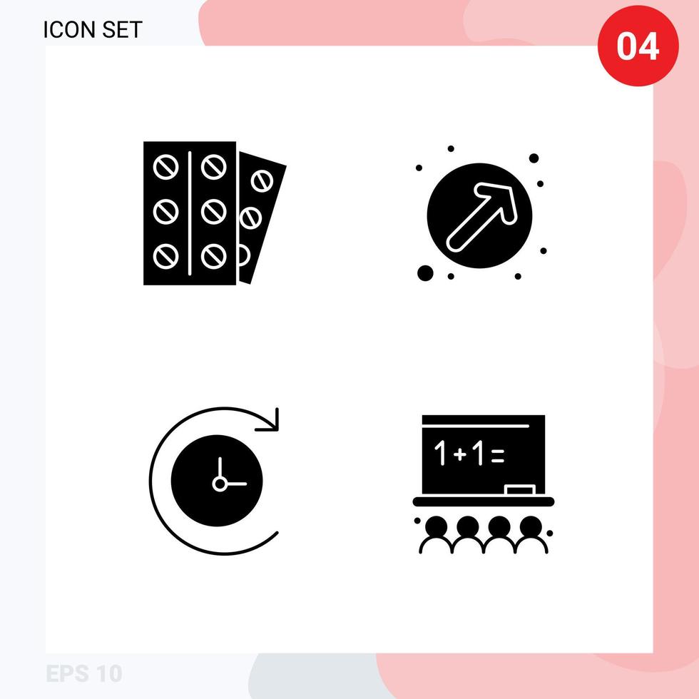 4 solide glyph concept voor websites mobiel en apps medisch tijd machine tablet wijzer kunst bord bewerkbare vector ontwerp elementen