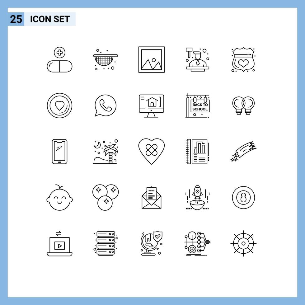 25 universeel lijnen reeks voor web en mobiel toepassingen medisch wet kader raken veiling bewerkbare vector ontwerp elementen