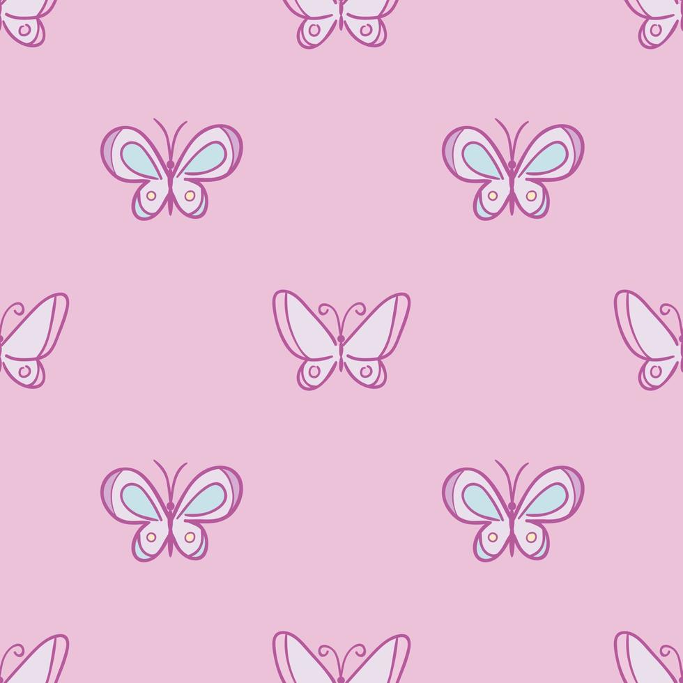 gemakkelijk pastel roze tekenfilm vlinder patroon voor kinderen, schattig vector herhaling