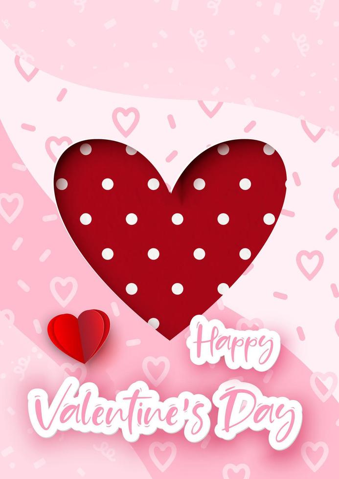 Valentijnsdag groet kaart in papier besnoeiing stijl Aan roze abstract en harten achtergrond. vector
