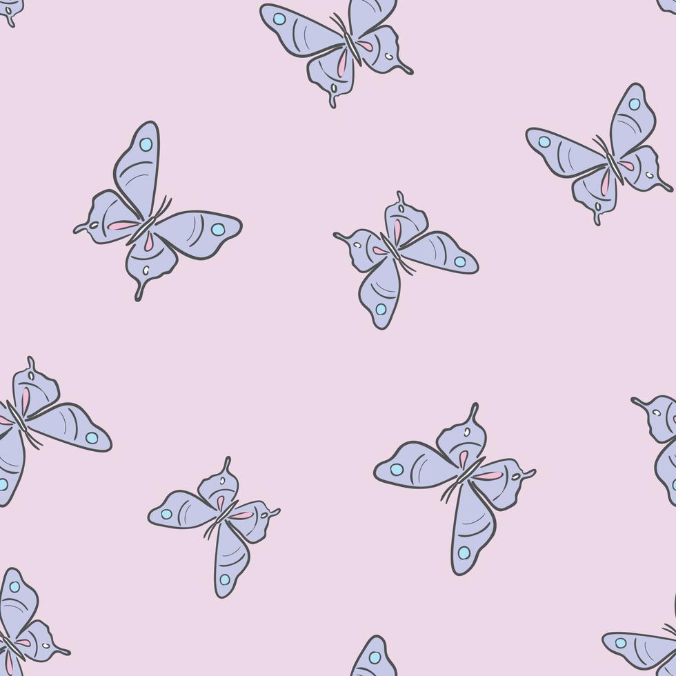 Purper en blauw, pastel vlinder vector patroon achtergrond.