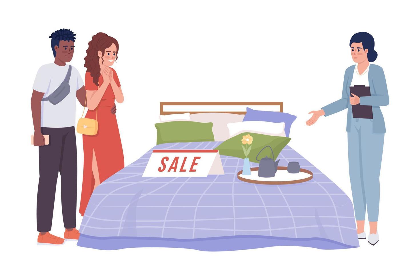 buying bed 2d vector geïsoleerd illustratie