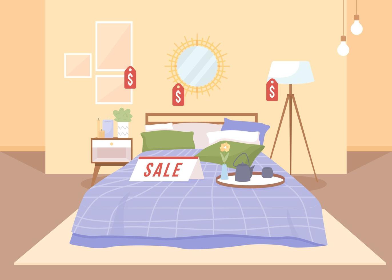 bed uitverkoop vlak kleur vector illustratie