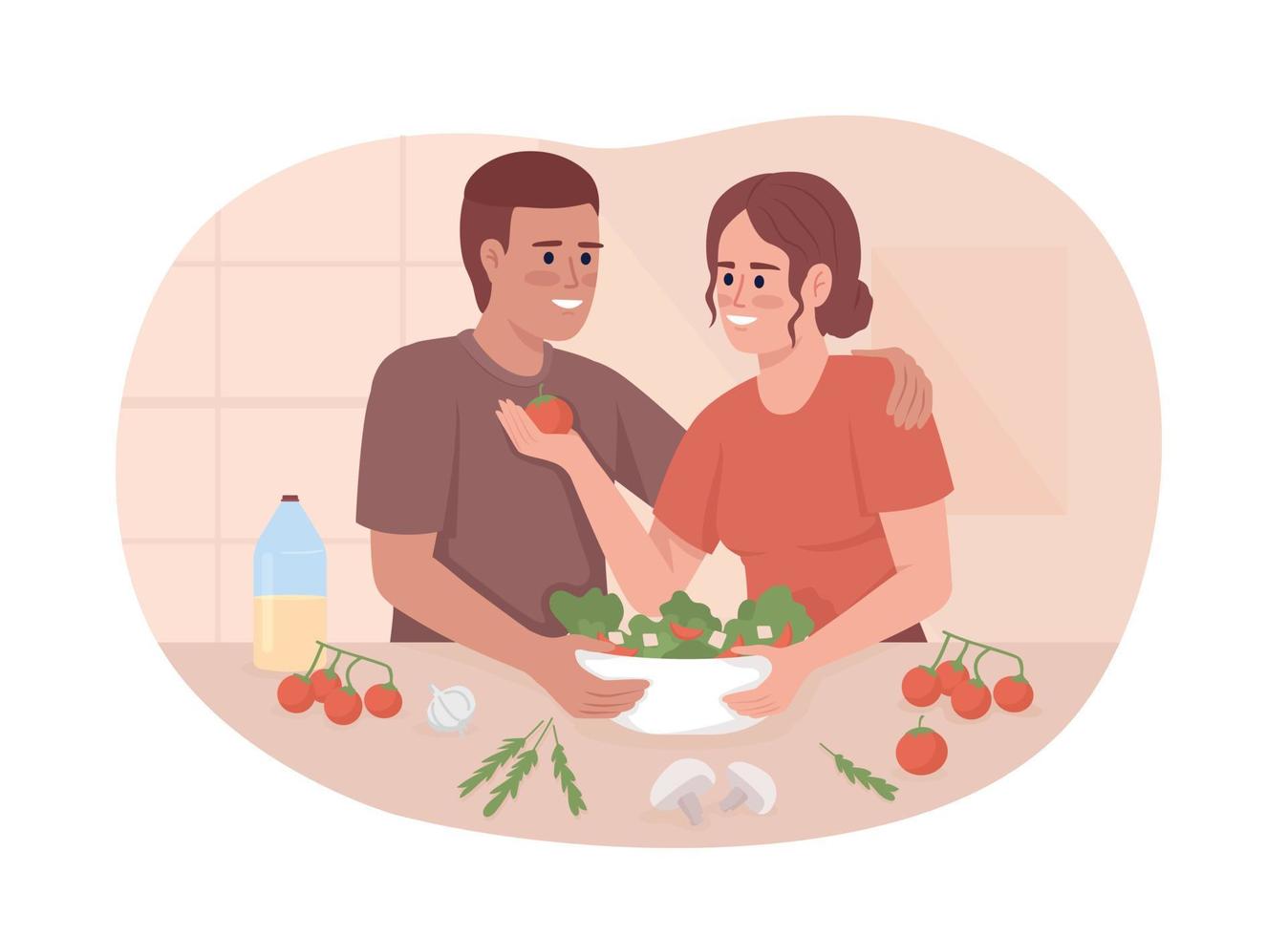 blij paar Koken samen 2d vector geïsoleerd illustratie. gelukkig moment in verhouding vlak tekens Aan tekenfilm achtergrond. kleurrijk bewerkbare tafereel voor mobiel, website, presentatie