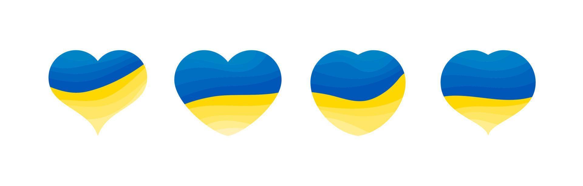 reeks van harten in oekraïens kleuren vector
