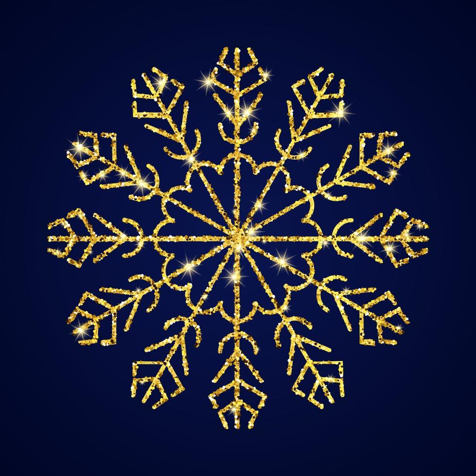 goud schitteren sneeuwvlok Aan donker blauw achtergrond. Kerstmis en nieuw jaar decoratie elementen. vector illustratie.