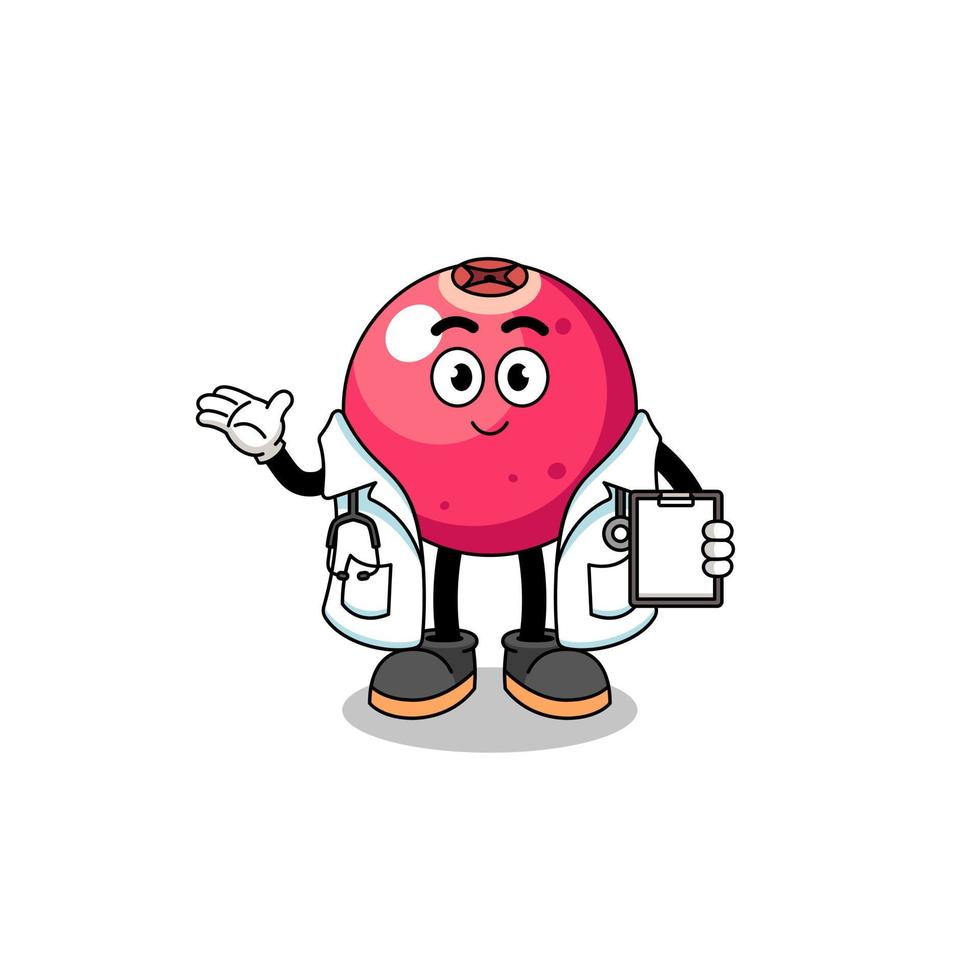 tekenfilm mascotte van veenbes dokter vector