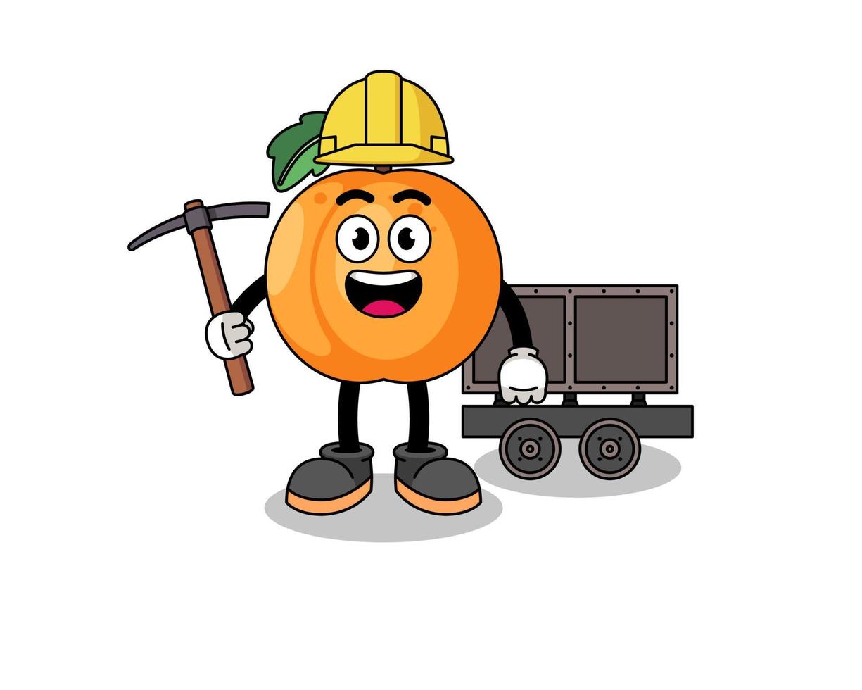 mascotte illustratie van abrikoos mijnwerker vector
