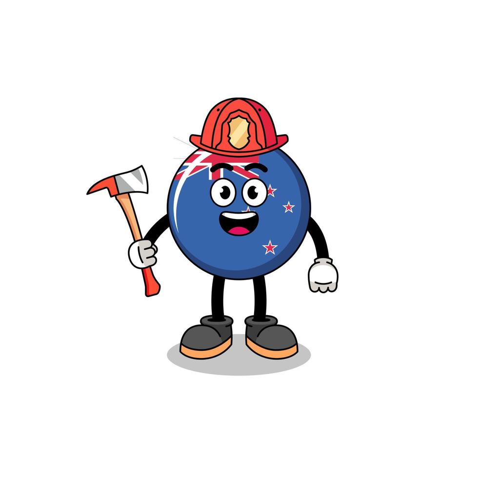 tekenfilm mascotte van nieuw Zeeland vlag brandweerman vector