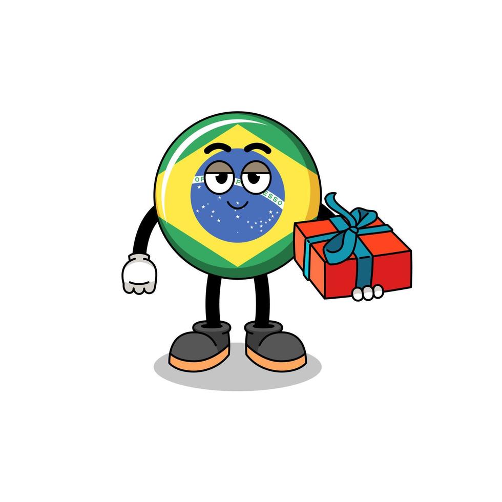Brazilië vlag mascotte illustratie geven een geschenk vector