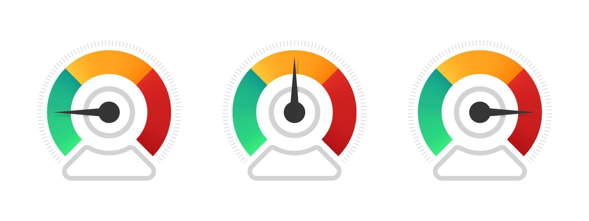 modern snelheidsmeter, toerenteller, indicator pictogrammen. prestatie meting. risico meter. vector illustratie