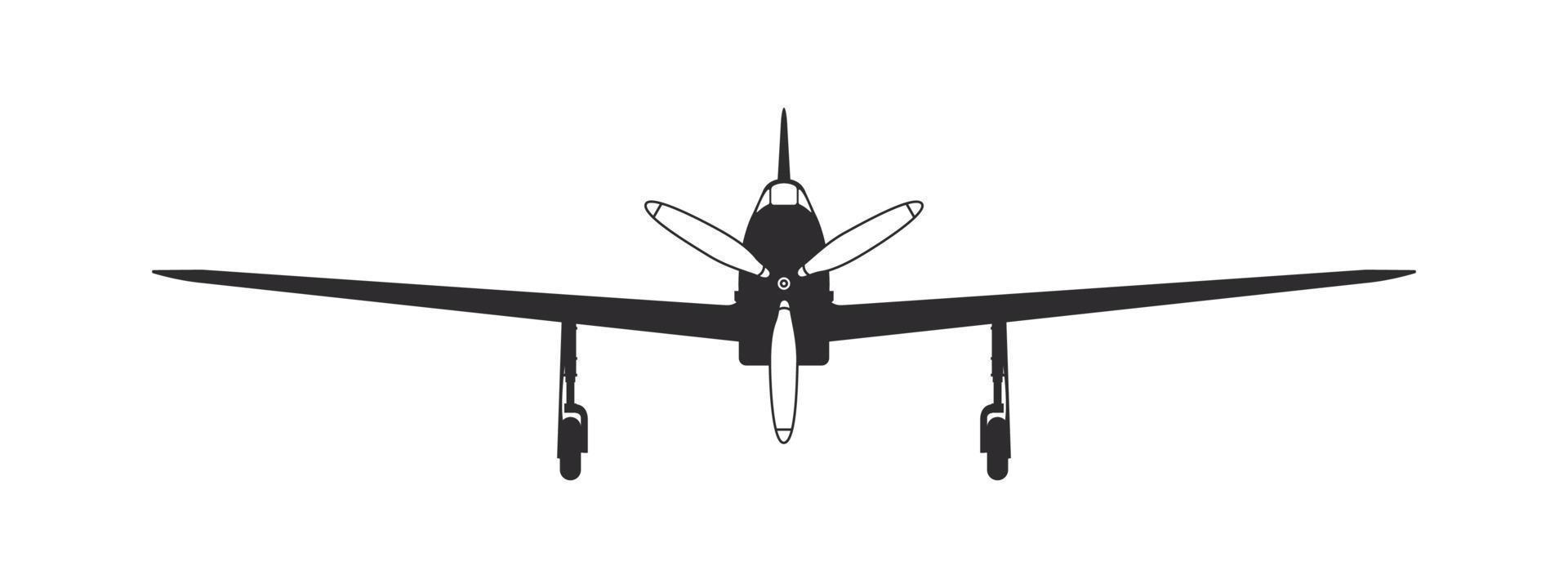 vlak. een sport- propeller vliegtuig. vliegtuig silhouet voorkant visie. vector beeld