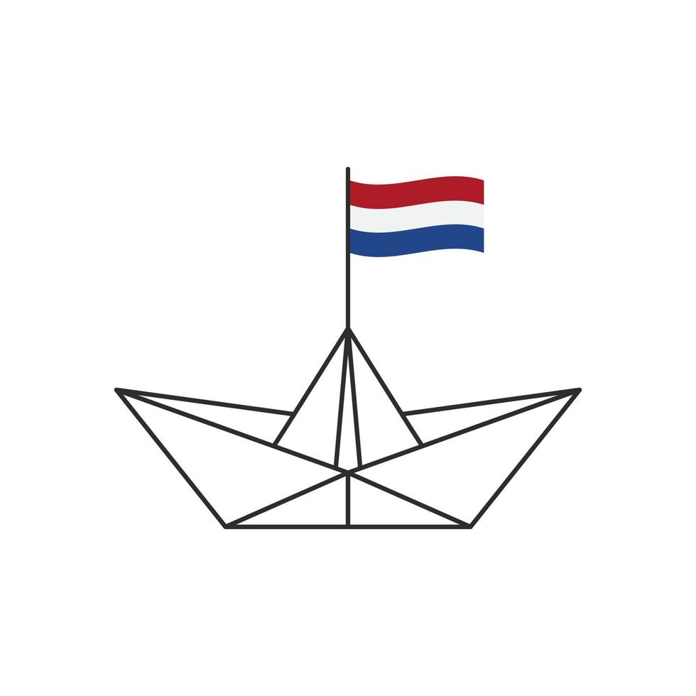 papier boot icoon. een boot met de vlag van nederland. vector illustratie