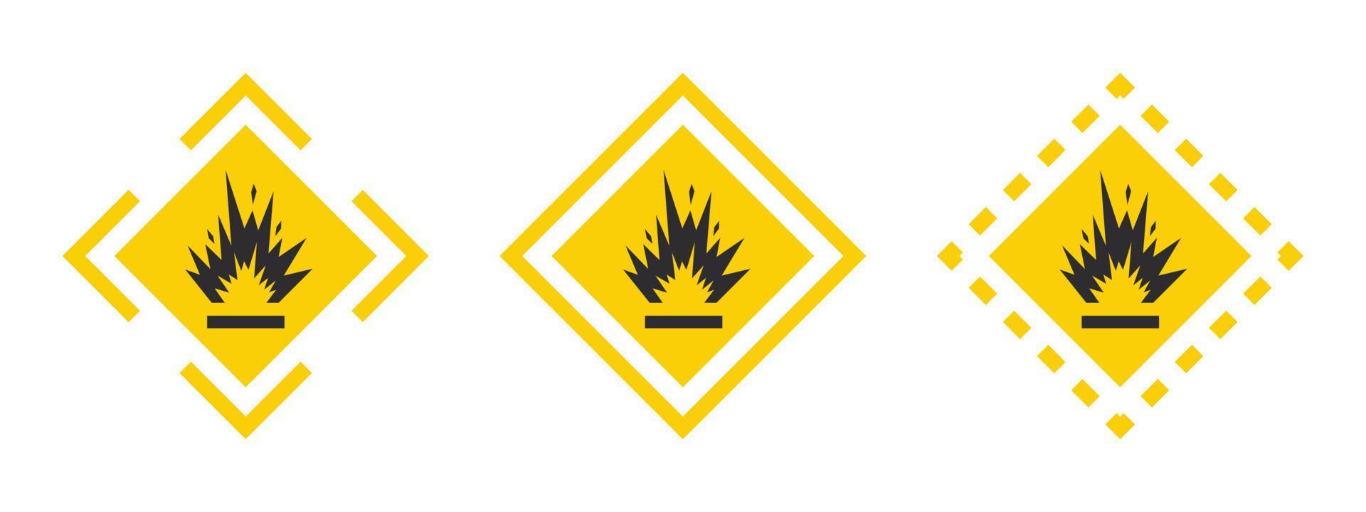 extreem explosief materialen. voorzichtigheid waarschuwing teken explosieven vloeistoffen of materialen. explosieven stoffen pictogrammen set. vector pictogrammen