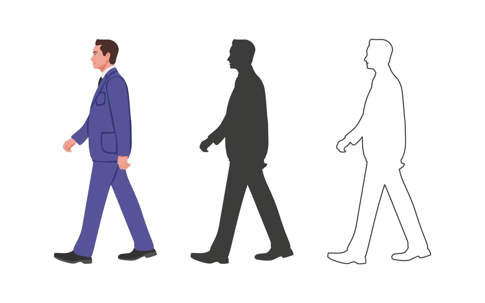 mensen. wandelen Mens in pak. mensen getrokken in een vlak tekenfilm stijl. vector illustratie