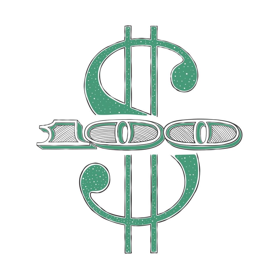 dollar teken. een honderd dollar teken. de geschilderd aantal is een honderd. vector illustratie