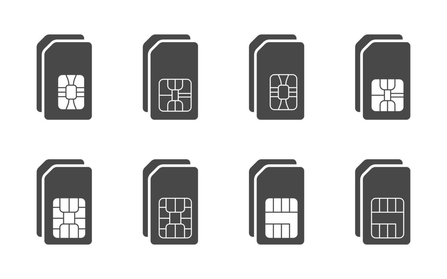 dubbel sim kaart pictogrammen. sim kaart pictogrammen set. vlak pictogrammen van sim kaarten van mobiel telefoons. vector illustratie