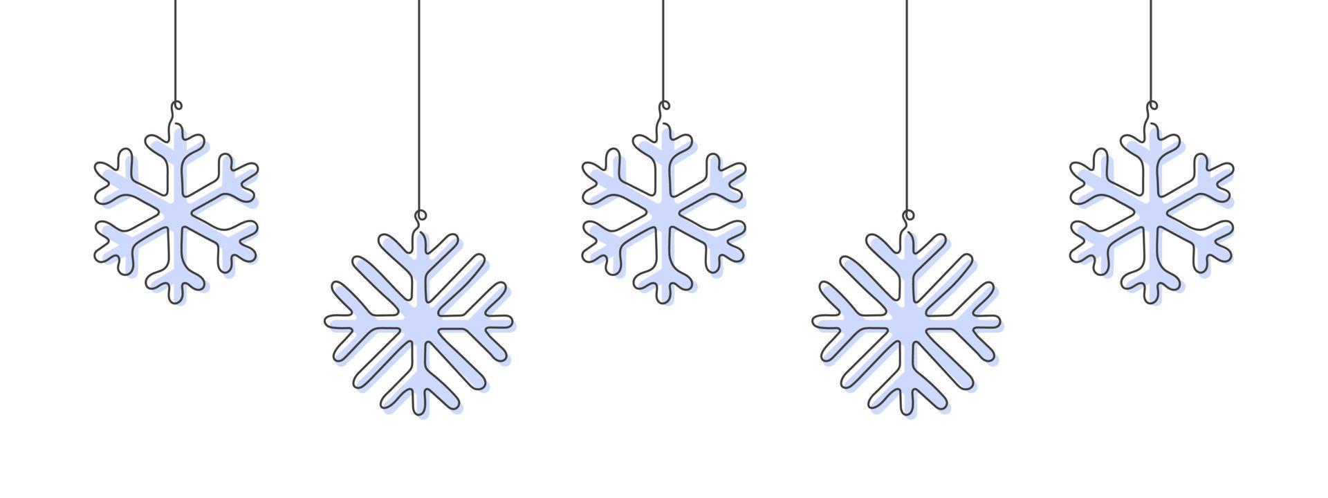 sneeuwvlokken getrokken in een single lijn. Kerstmis elementen. Kerstmis thema. vector illustratie