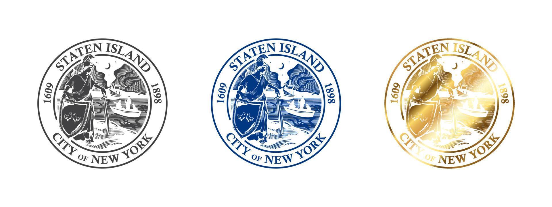 zegel van staten eiland. badges van staten eiland. stadsdelen van nieuw york stad. vector illustratie