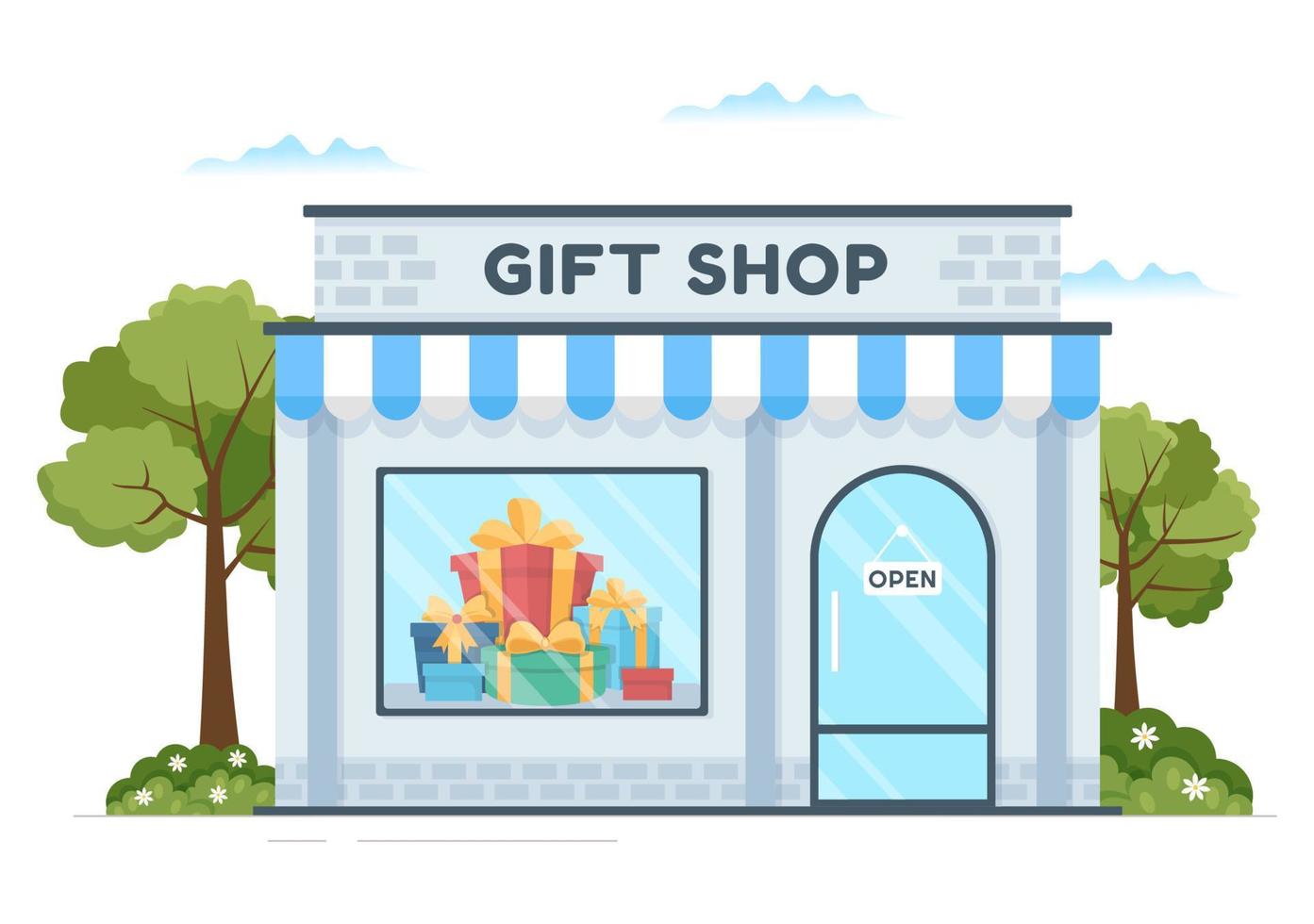 souvenir winkel met divers de geschenken, decoratief vazen en sieraden naar delen door vrienden of familie in vlak tekenfilm hand- getrokken Sjablonen illustratie vector