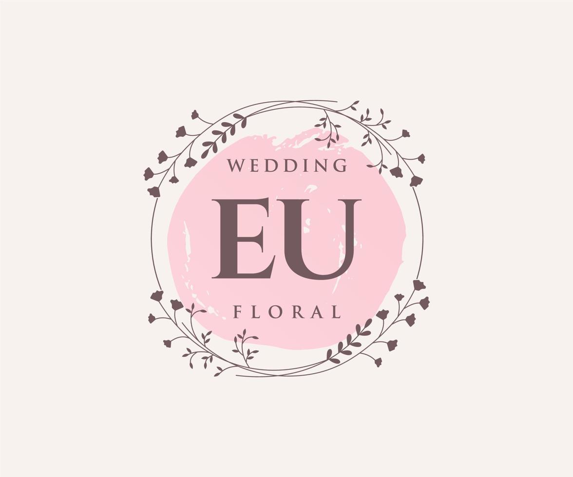 EU initialen brief bruiloft monogram logos sjabloon, hand- getrokken modern minimalistisch en bloemen Sjablonen voor uitnodiging kaarten, opslaan de datum, elegant identiteit. vector