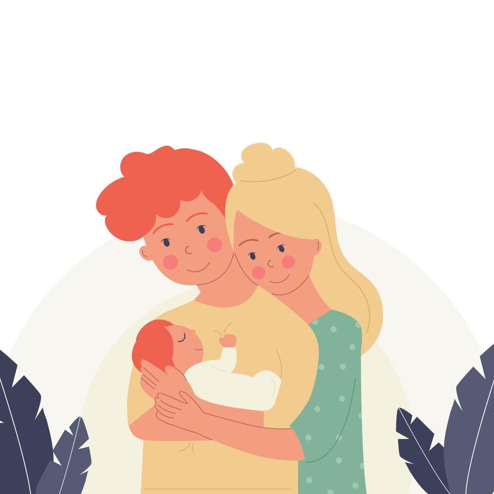 een getrouwd paar Mens en vrouw Holding een baby, een kind vector