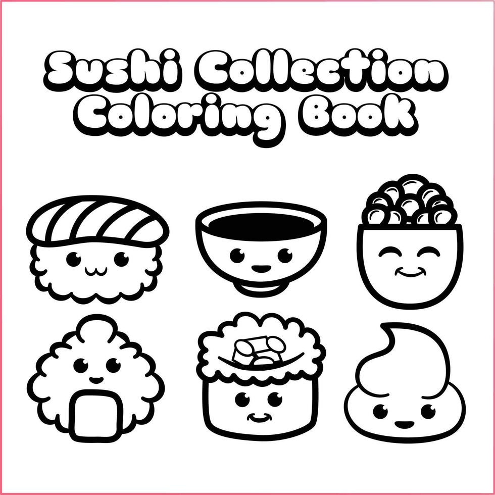 schattig kawaii sushi verzameling kleur boek vector