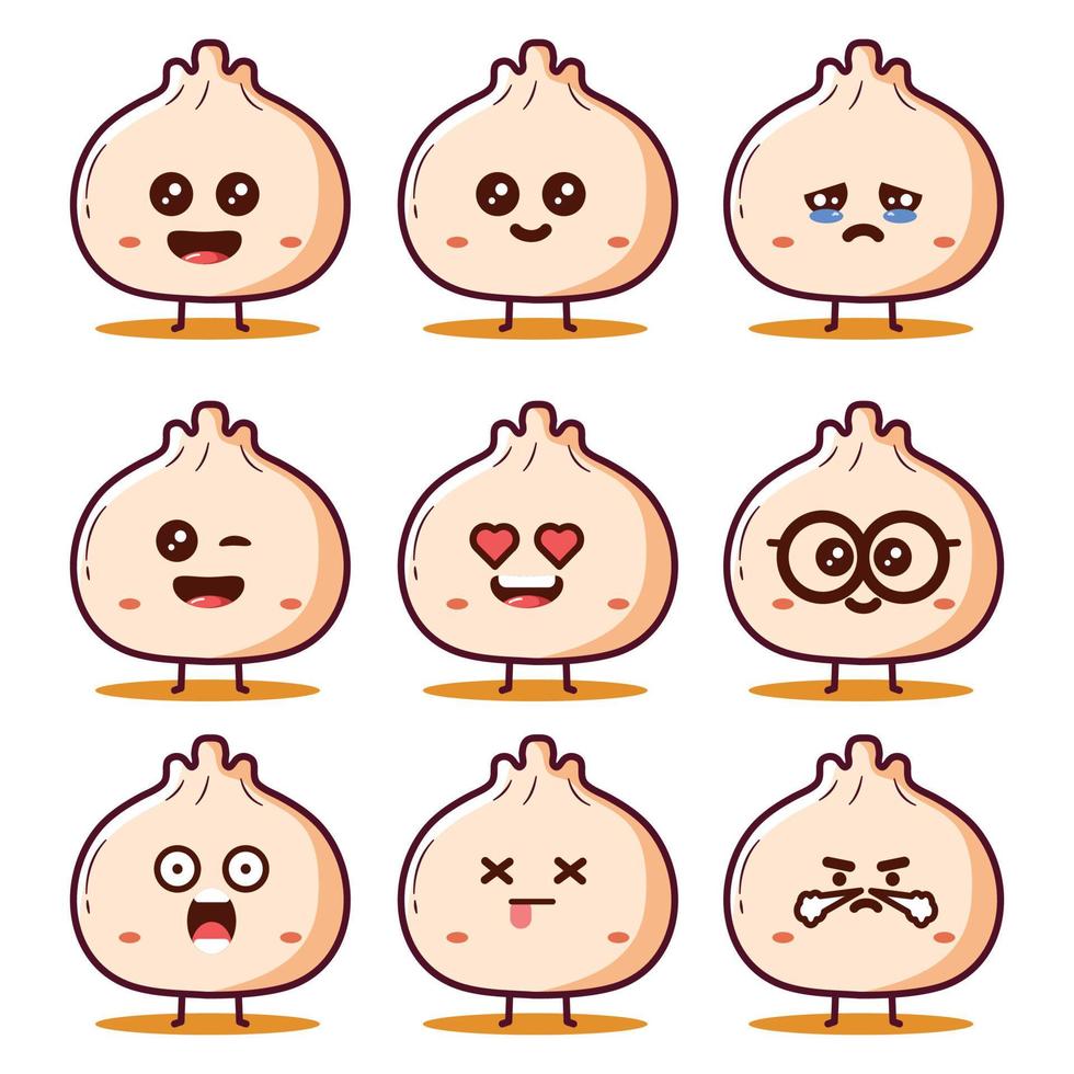 schattig emoticons verzameling van dimsum vector