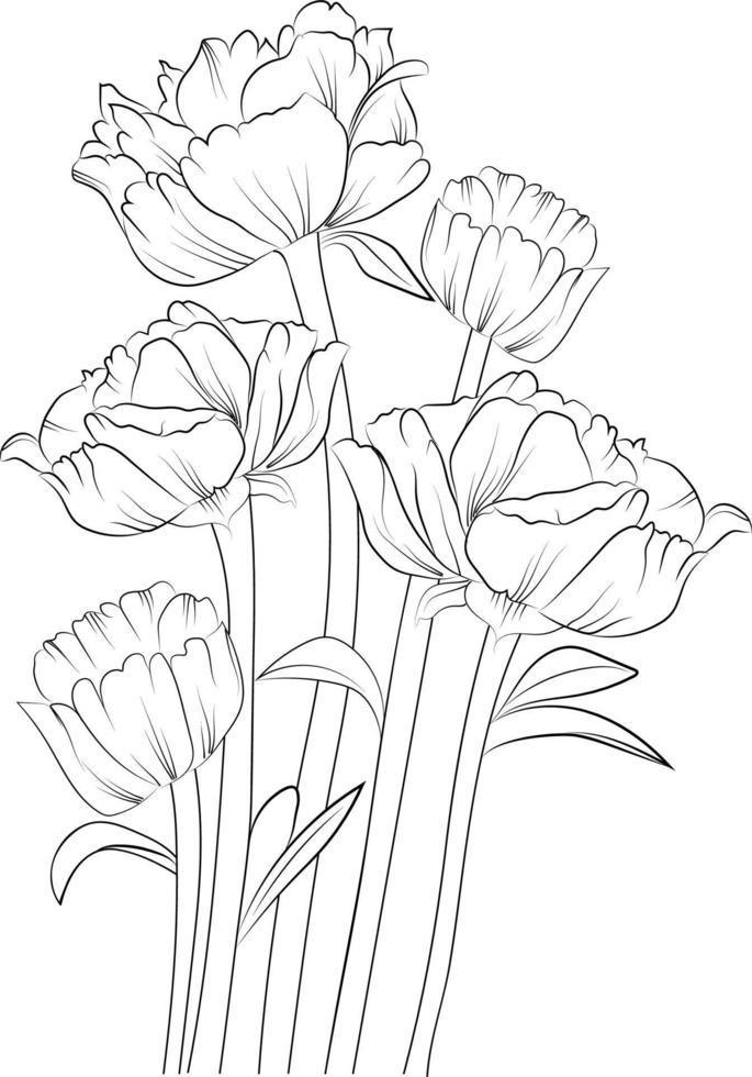 bloemen Afdeling van pioen hand- getekend vector illustratie wijnoogst ontwerp elementen boeket bloemen natuurlijk verzameling kleur bladzijde en boek voor volwassen en kinderen isoleren Aan wit achtergrond, inkt kunst.