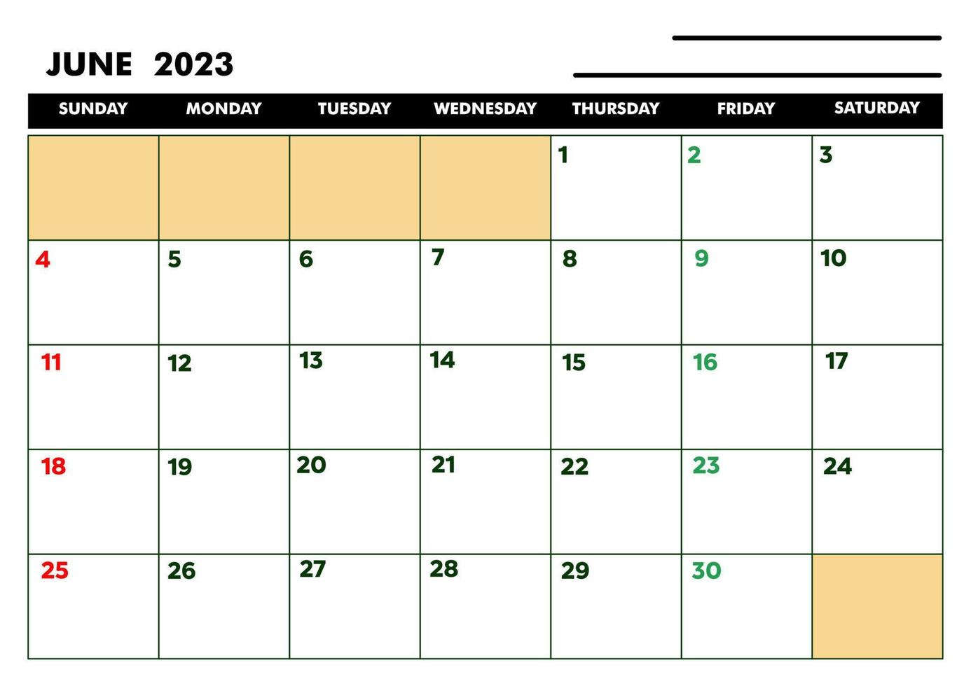 a4 kalender voor agenda of dagboek juni 2023 vector