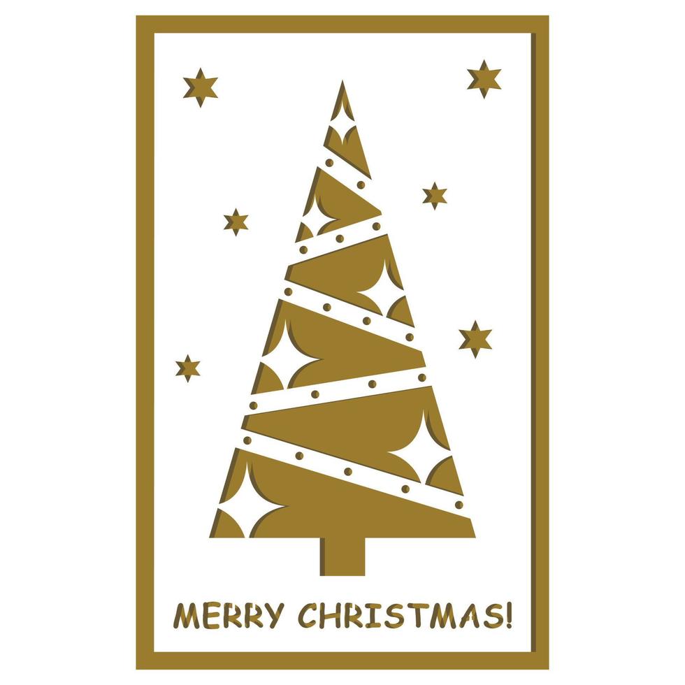 multi gelaagde 3d Kerstmis kaart met een papercut stijl Kerstmis boom, vector illustratie, laser besnoeiing papier